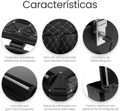 Raganet, Cajuela Profesional para Motocicletas, Maletero de Moto con Interior Forrado de Vinil, Cerradura de Doble Bloqueo, Esquinas Reforzadas, Medidas: 42cm X 34cm, Incluye Material de Montaje