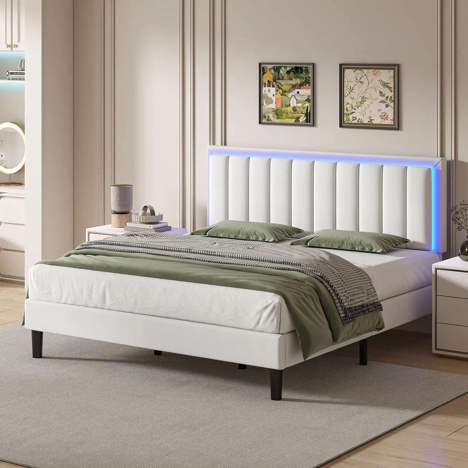Estructura de cama HOMBCK con iluminación LED y cabecero de cuero de lujo