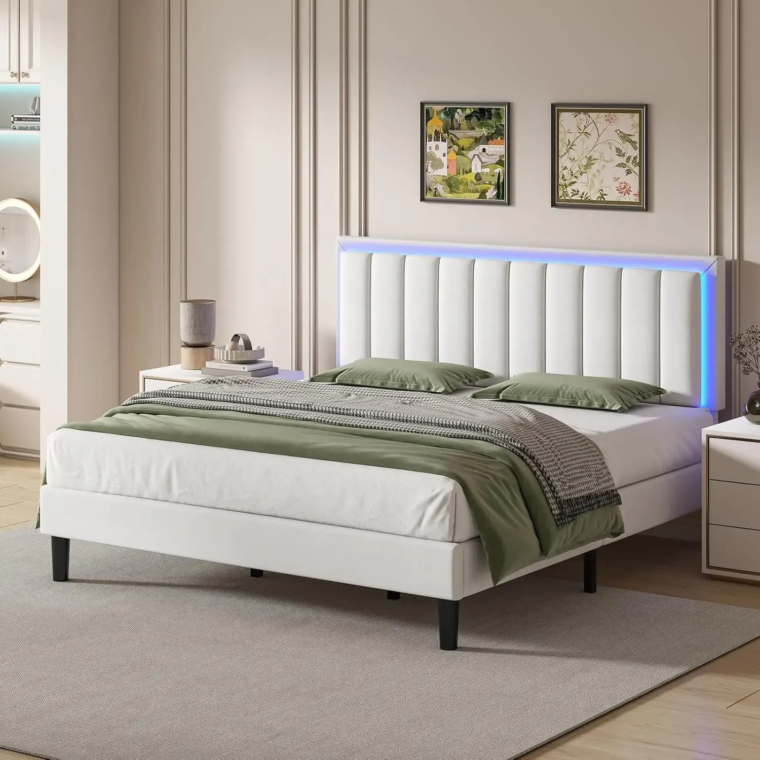 Estructura de cama HOMBCK con iluminación LED y cabecero de cuero de lujo