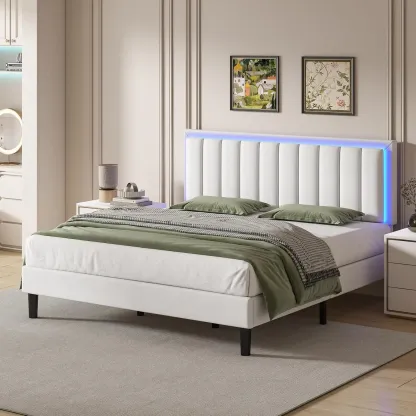 Estructura de cama HOMBCK con iluminación LED y cabecero de cuero de lujo