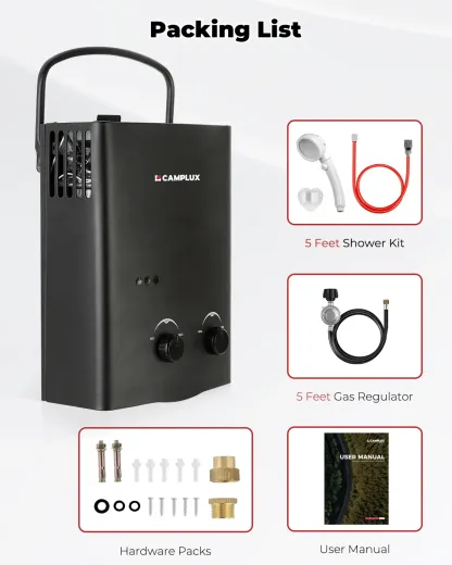 CAMPLUX Multifunction Compact Handheld Portable Tankless Water Heater - 1.32GPM On-Demand Hot Water, Low Pressure Start for Camping Shower, Outdoor RV Use