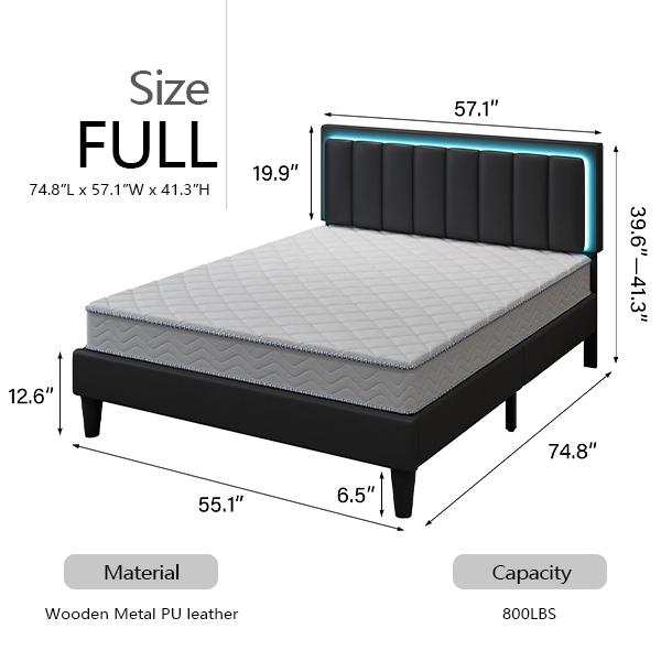 [SummerSale] HOMBCK Led Bed Frame, No Mattress, Soft Modern Bed Frame with Luxury Leather Headboard, APP Adiust the Light, No Box Spring Needed #home essentials#back to school Modern Bedroom Furniture Marshmallow Bed Frame