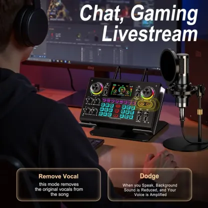 Kit de tarjeta de sonido Ideanthro C200 PRO-P15 | Procesador digital de señal (DSP) de doble núcleo | Mezclador de audio con conectividad para micrófono y auriculares | Cambiador de tono y voz ajustable | Equipo de streaming para PC y dispositivos móviles