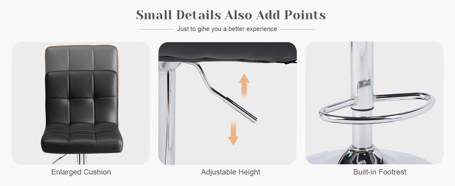 【Summer Sale】 Sweetcrispy S-Adjustable Height Barstools - PU Leather Swivel Chairs with Hydraulic Lift, Thick Seat Cushions, Backrests, Steel Frame, Home Decor Kitchen Counter Height Furniture