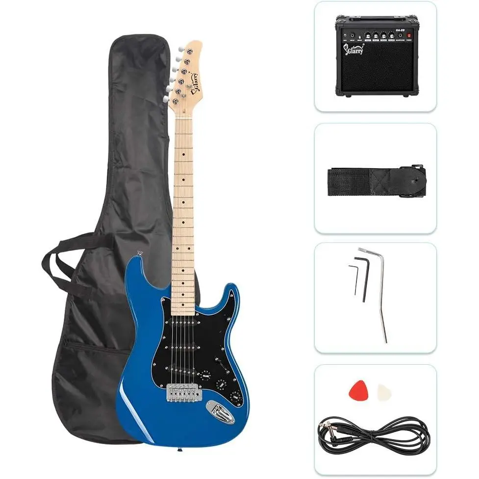 Guitarra eléctrica Glarry de tamaño normal con amplificador de 20 W y accesorios