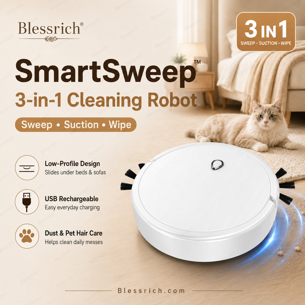 🔥 LAST DAY: 50% OFF 3-in-1 Robot Vacuum Cleaner