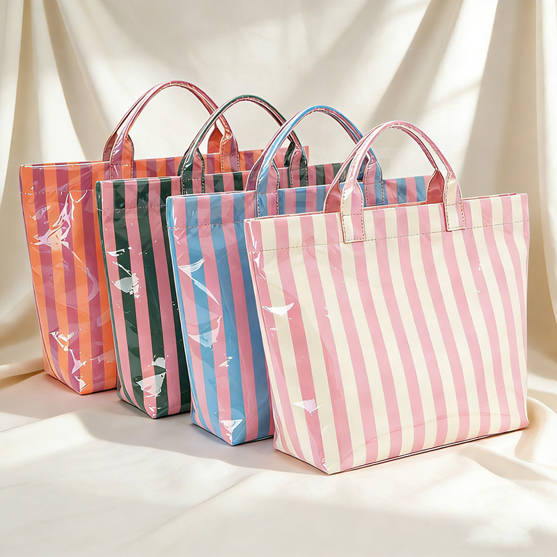 Striped Canvas Tote Bag – Large Reusable Handbag for Work, Beach, College