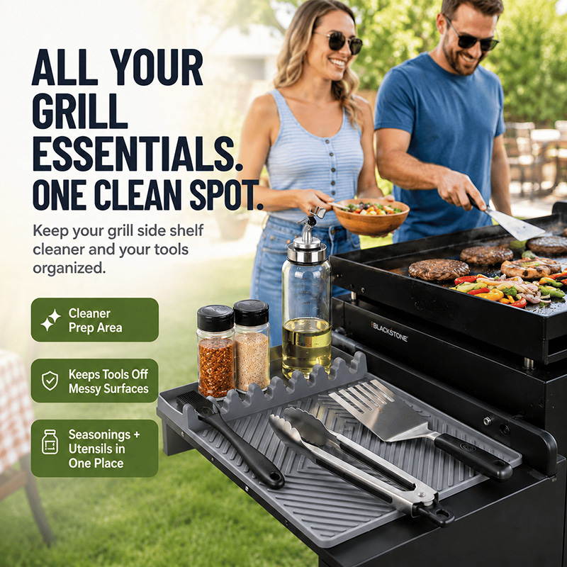 Silicone Grill Side Shelf Mat,Non-slip Heat-resistant