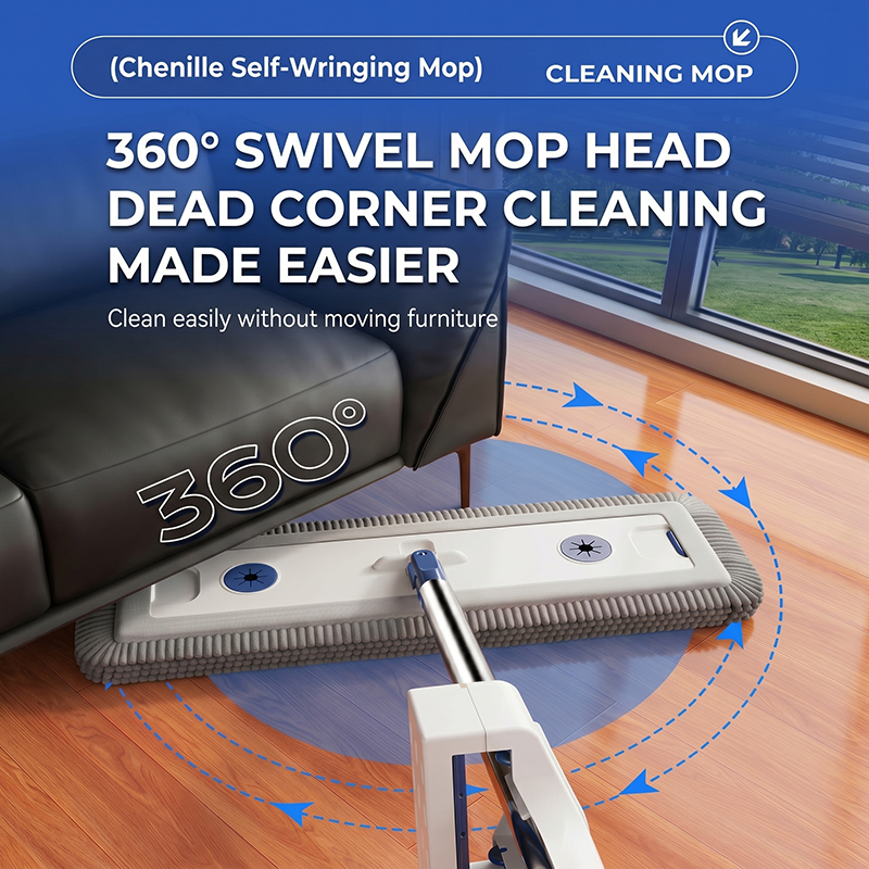 17" Reusable Chenille Mop For Home Use - Suitable For Floor And Wall Cleaning