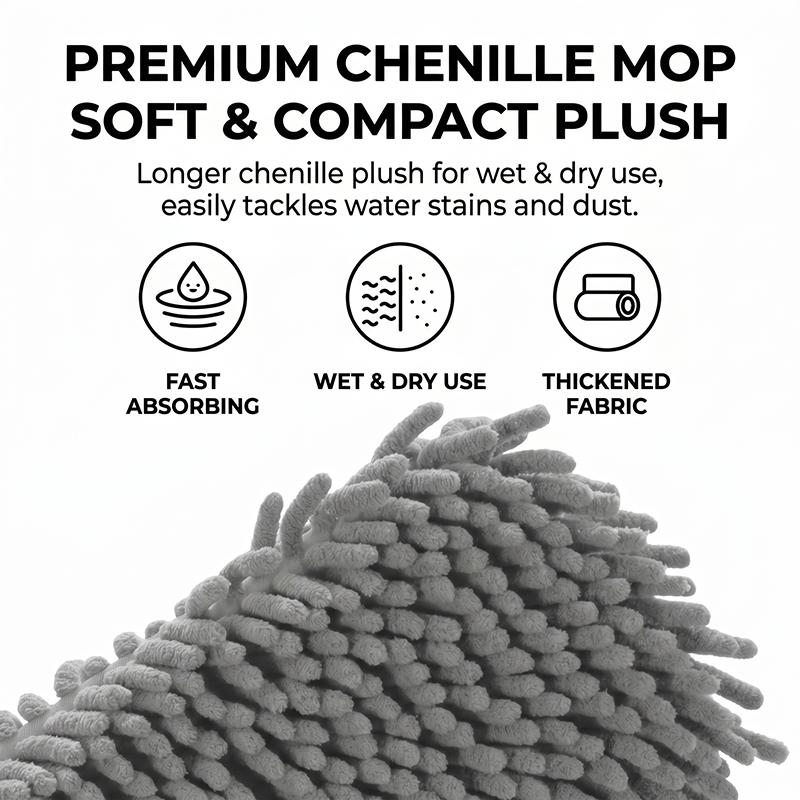 17" Reusable Chenille Mop For Home Use - Suitable For Floor And Wall Cleaning