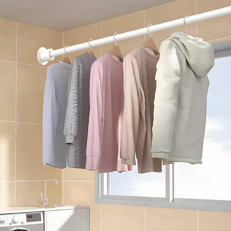 Adjustable No-drill Clothes Rail & Curtain Rod - Spring Tension Wardrobe Pipe