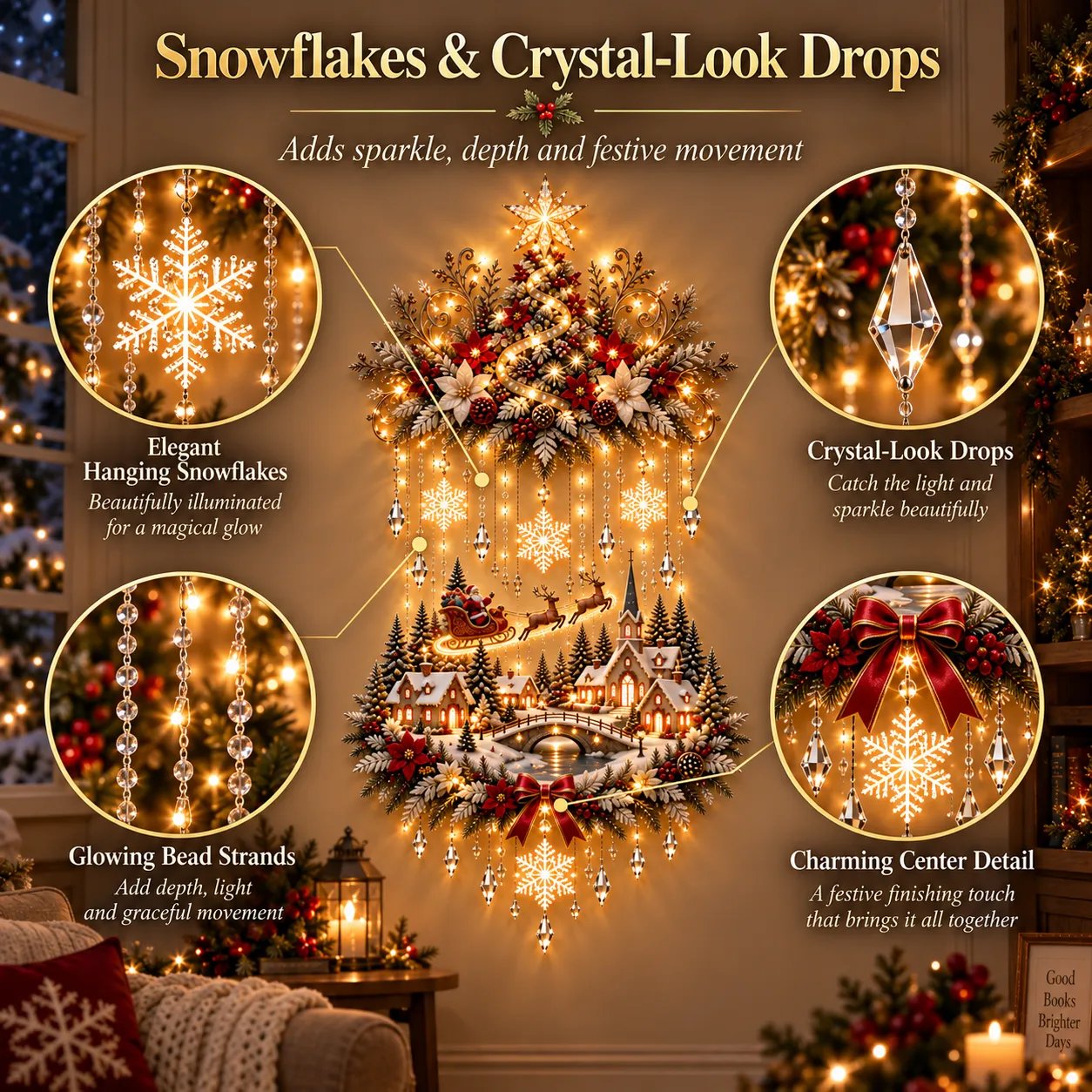 🎄 Illuminated Christmas Tree & Village Wall Hanging