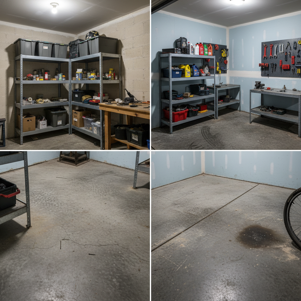 Basement and garage collage with it in outlets