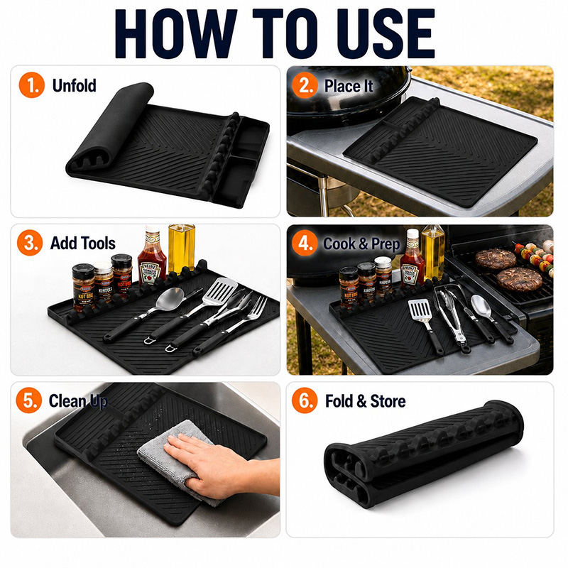 Silicone Grill Side Shelf Mat,Non-slip Heat-resistant