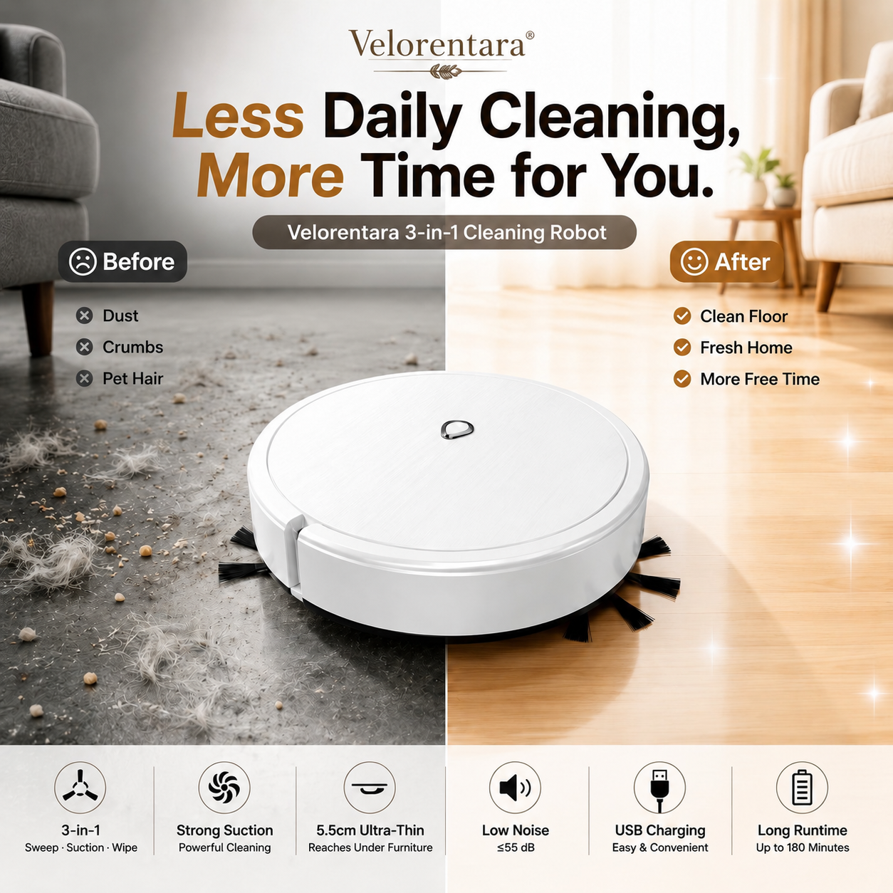 🔥 LAST DAY: 50% OFF 3-in-1 Robot Vacuum Cleaner