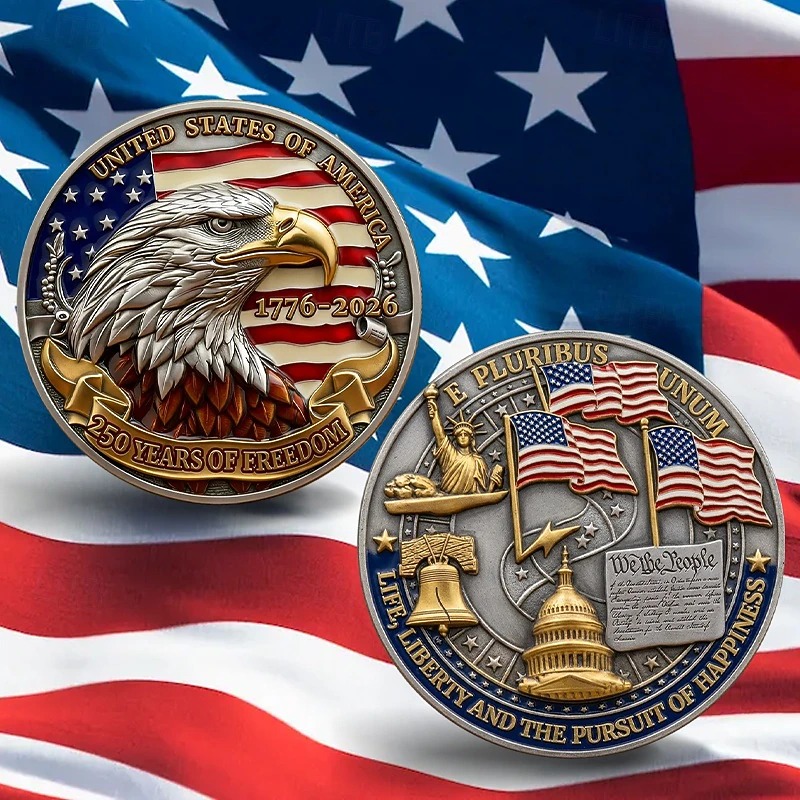 USA 250th Anniversary Commemorative Coin - American Eagle & Patriotic Symbols Collectible