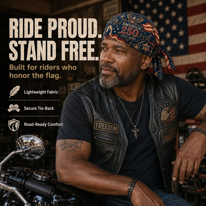 America 250 Cycling Pirate Hat / Biker Headwrap (Adjustable Tie-back Fit)