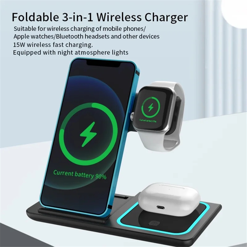 Foldable 3-in-1 Wireless Charging Station | 15W Fast Charging