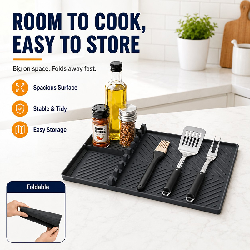 Silicone Grill Side Shelf Mat,Non-slip Heat-resistant