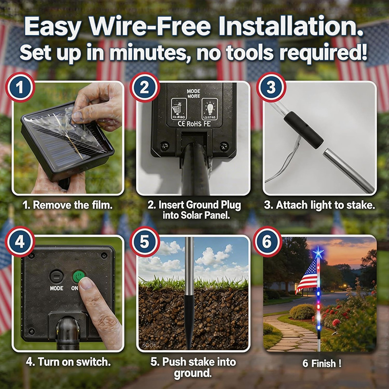 8 Solar American Flag Pathway Lights