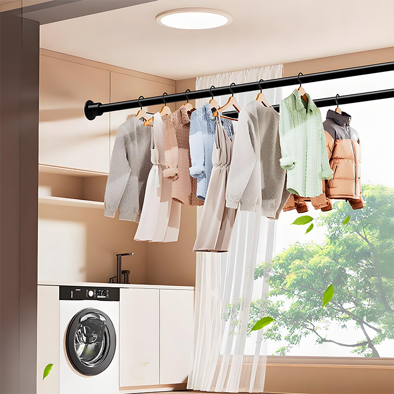 Adjustable No-drill Clothes Rail & Curtain Rod - Spring Tension Wardrobe Pipe