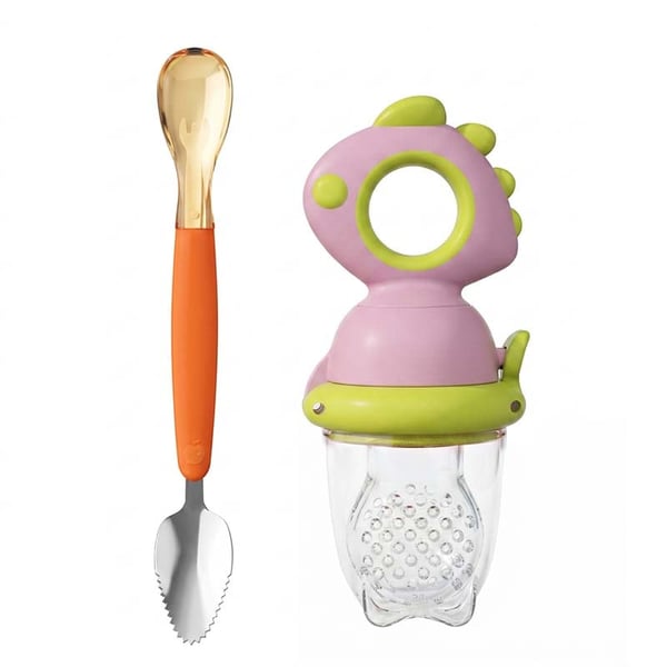 Baby Push-Feed Fruit Feeder & Teether — Dinosaur Set