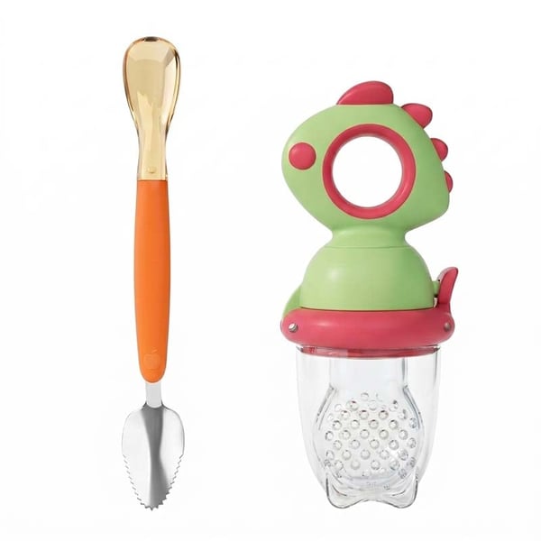Baby Push-Feed Fruit Feeder & Teether — Dinosaur Set