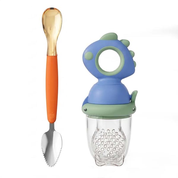 Baby Push-Feed Fruit Feeder & Teether — Dinosaur Set