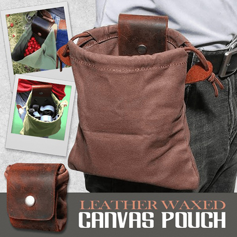 Leather & Waxed Canvas Pouch – Durable, Foldable & Multipurpose Outdoor Carrying Bag