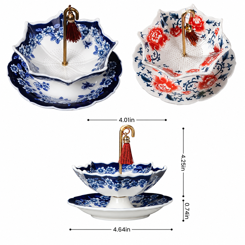 Umbrella Shape Ceramic Tea Strainer - Chinese Blue & White Porcelain Loose Leaf Filter with Rotating Design