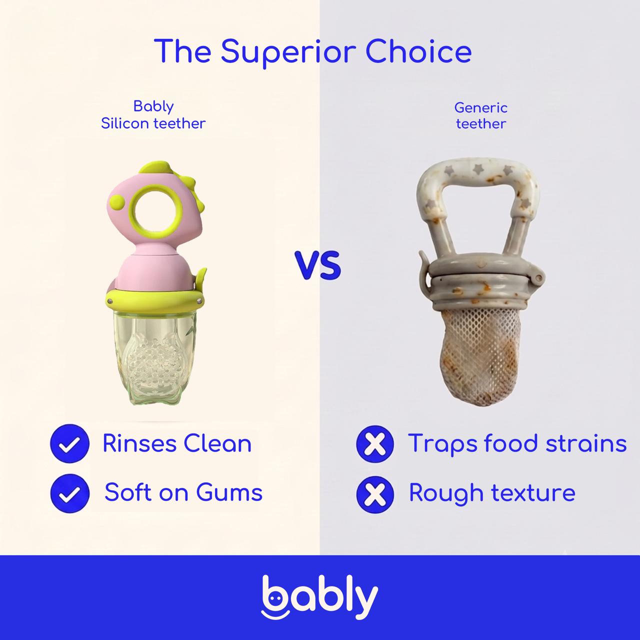 Baby Push-Feed Fruit Feeder & Teether — Dinosaur Set