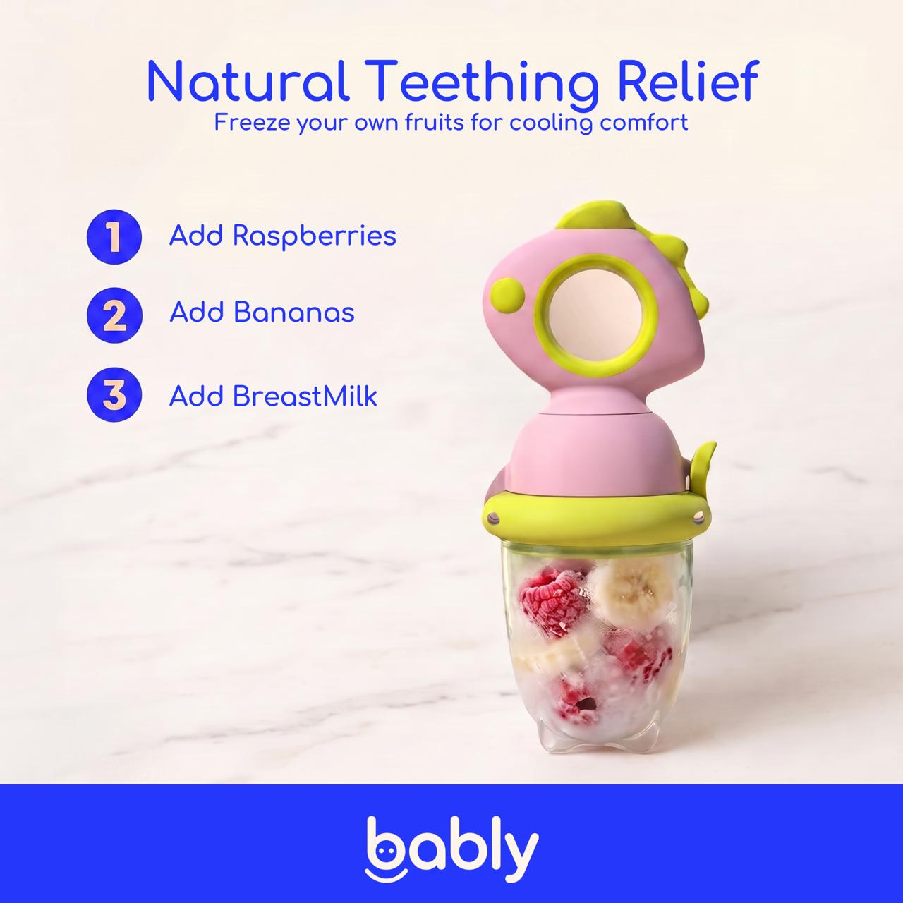 Baby Push-Feed Fruit Feeder & Teether — Dinosaur Set