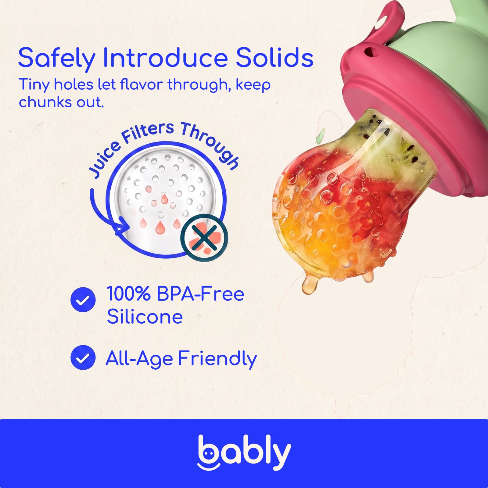 Baby Push-Feed Fruit Feeder & Teether — Dinosaur Set