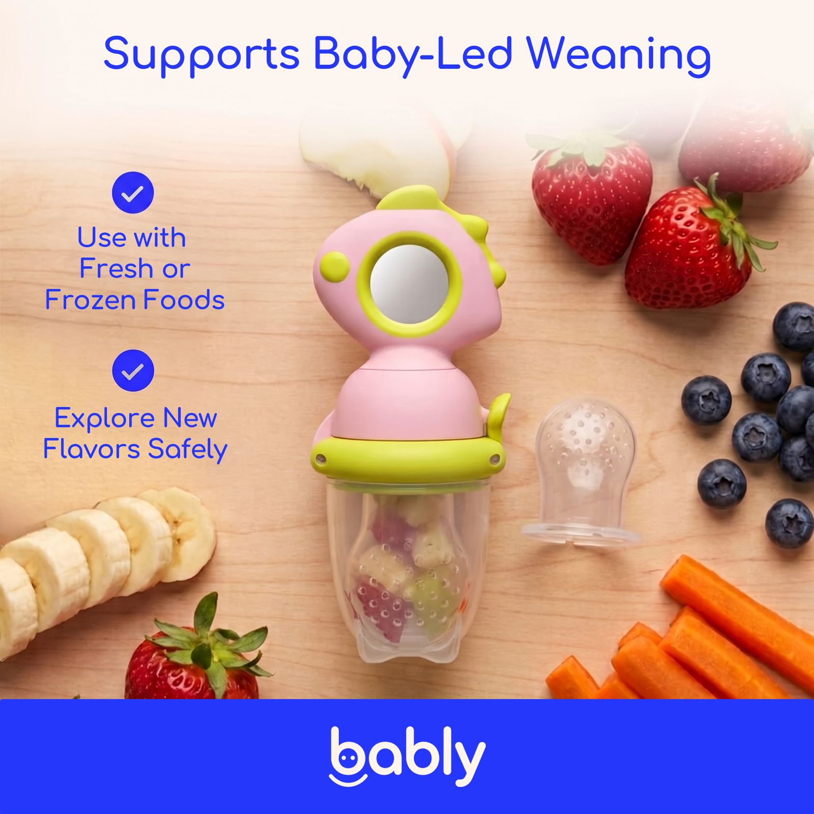 Baby Push-Feed Fruit Feeder & Teether — Dinosaur Set