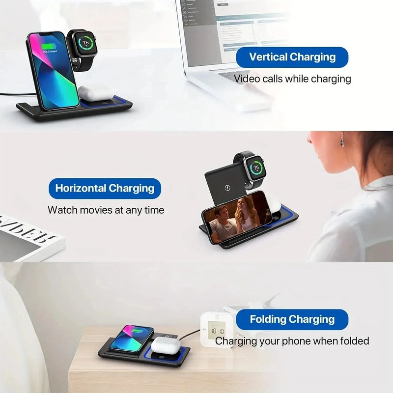 Foldable 3-in-1 Wireless Charging Station | 15W Fast Charging