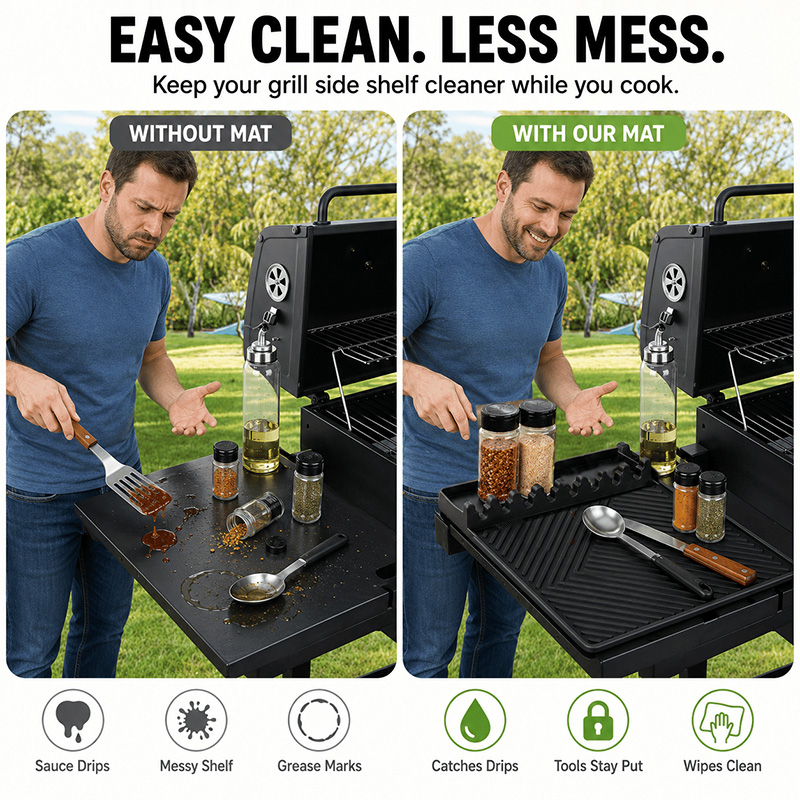Silicone Grill Side Shelf Mat,Non-slip Heat-resistant