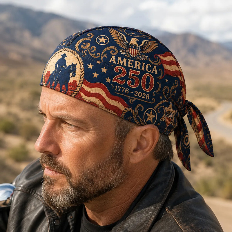 America 250 Cycling Pirate Hat / Biker Headwrap (Adjustable Tie-back Fit)