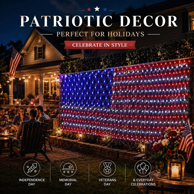 American Flag 420 Led String Lights-large Usa Flag Outdoor Lights