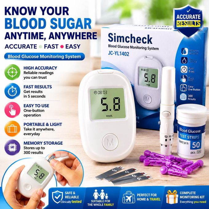 Glucometer Blood Sugar Monitoring Kit – Complete Set with 50 Strips & 50 Lancets