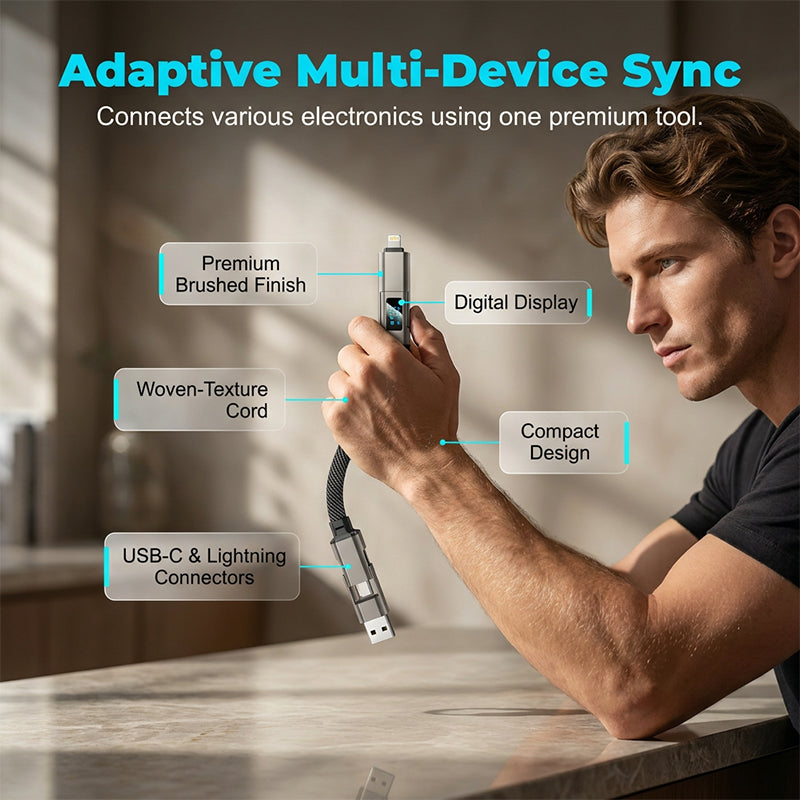 4-in-1 Charging Cable with Digital Display & Keychain
