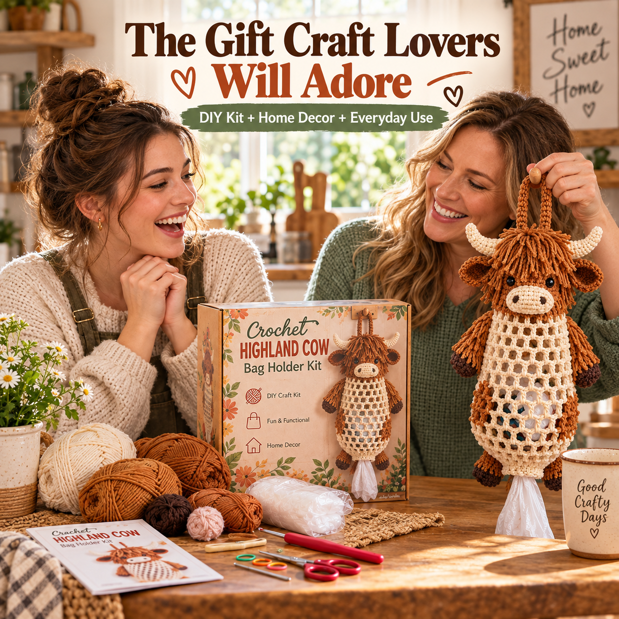 🔥Crochet Animal Bag Holder DIY Kit – Cute & Functional Hanging Storage Craft Kit🎁