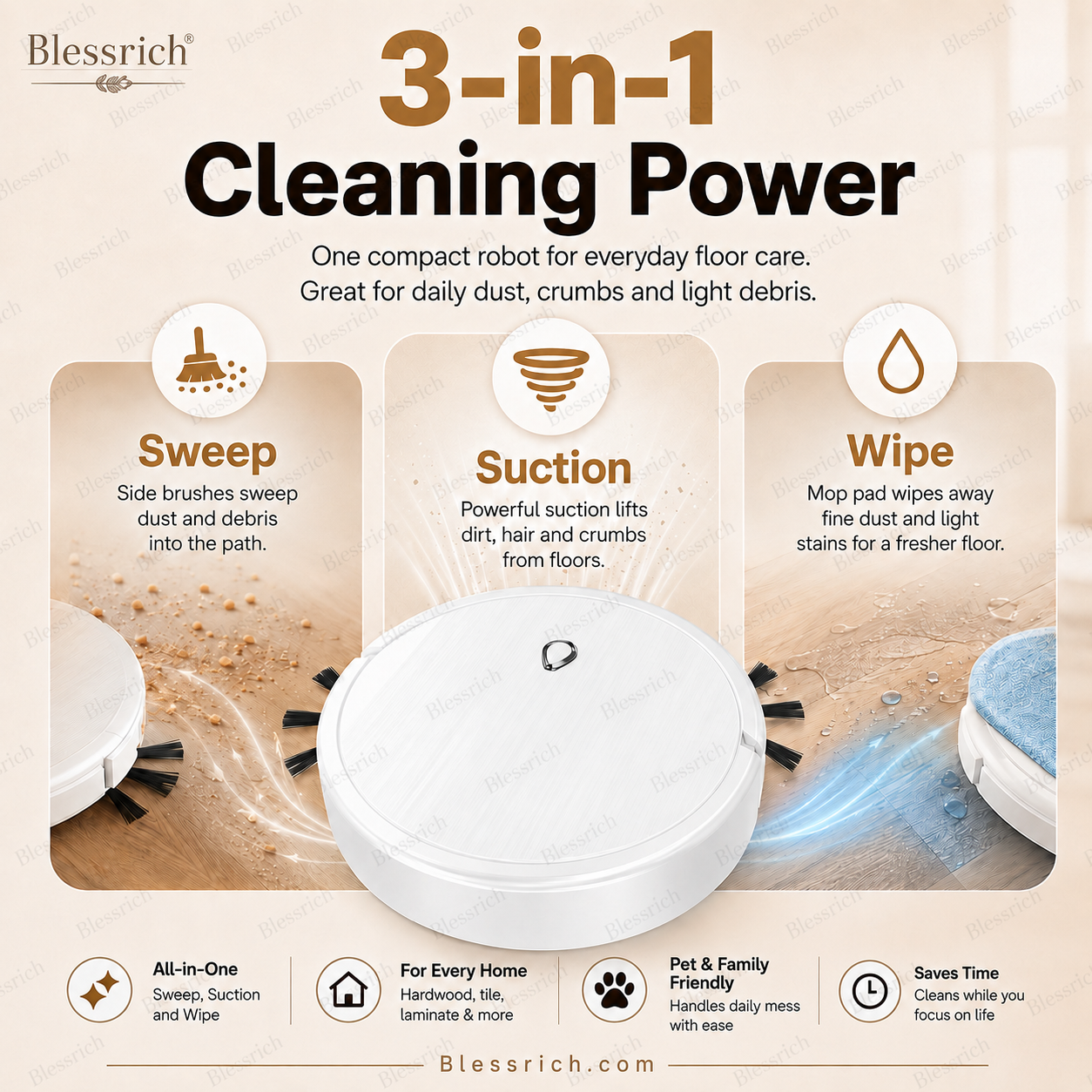 🔥 LAST DAY: 50% OFF 3-in-1 Robot Vacuum Cleaner