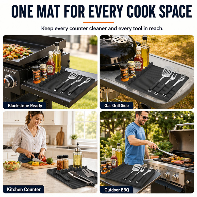 Silicone Grill Side Shelf Mat,Non-slip Heat-resistant