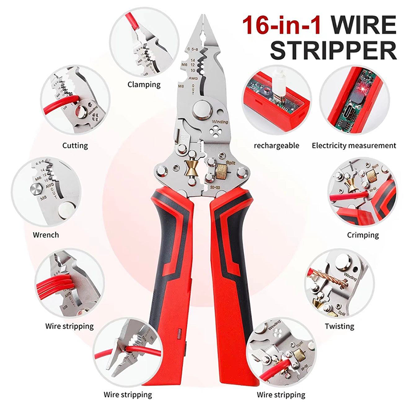 16-in-1 Wire Stripper & Twister Pliers with Voltage Tester