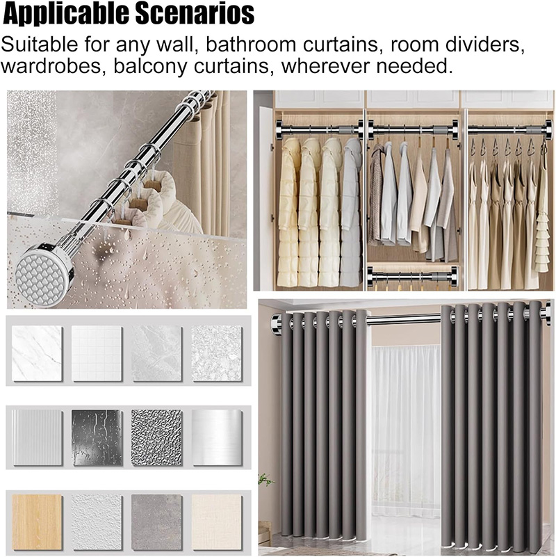 Adjustable No-drill Clothes Rail & Curtain Rod - Spring Tension Wardrobe Pipe