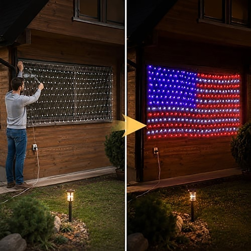 American Flag 420 Led String Lights-large Usa Flag Outdoor Lights
