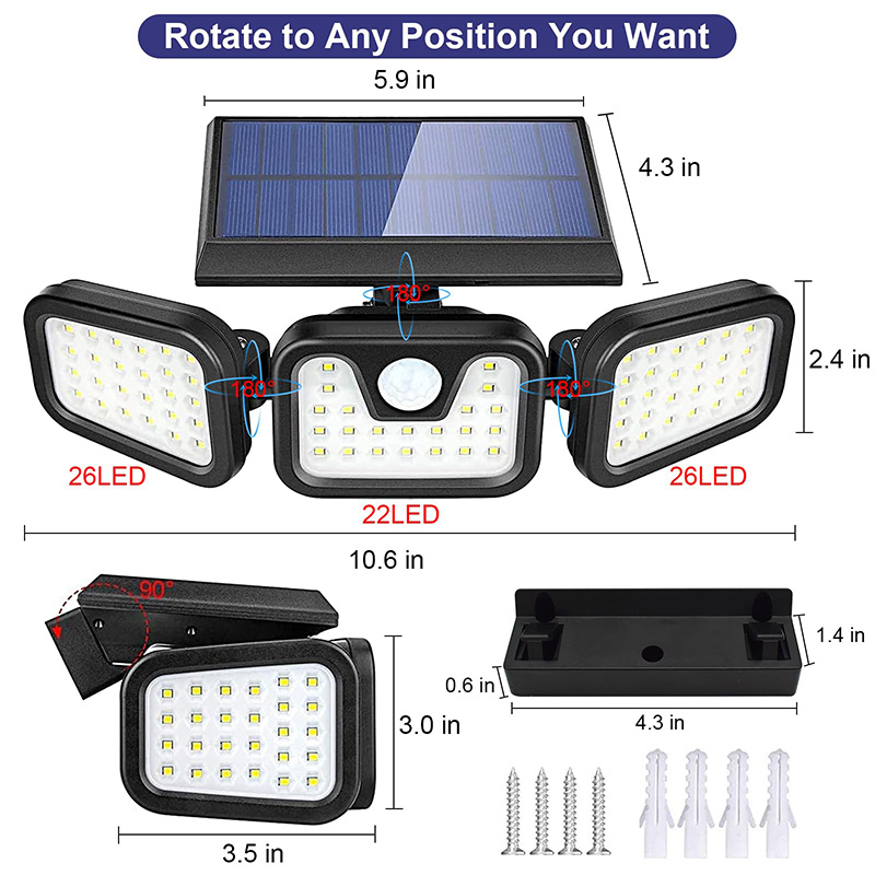 Triple Solar Light – 3-head Adjustable Solar Security Flood Light with Motion Detection