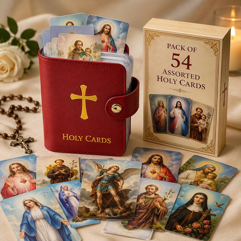 Catholic Genuine Leather Holy Card Holder – Pocket Prayer Card Organizer With Snap Closure