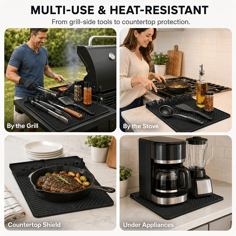 Silicone Grill Side Shelf Mat,Non-slip Heat-resistant