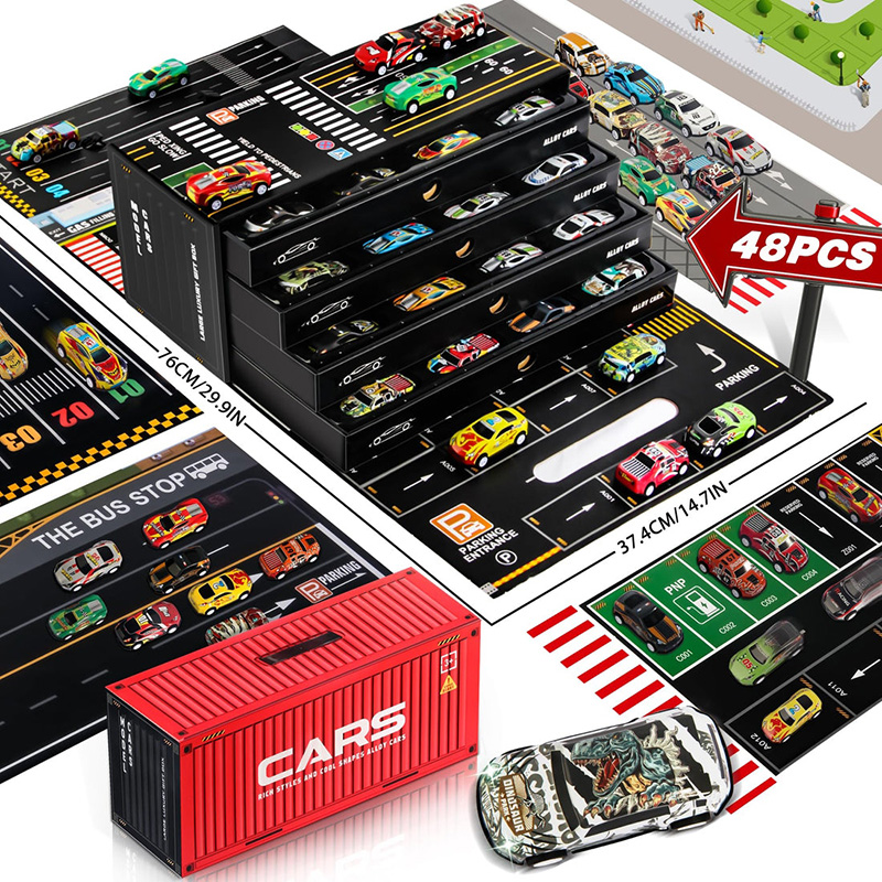 48 Mini Pull-back Cars with Built-in Garage Set